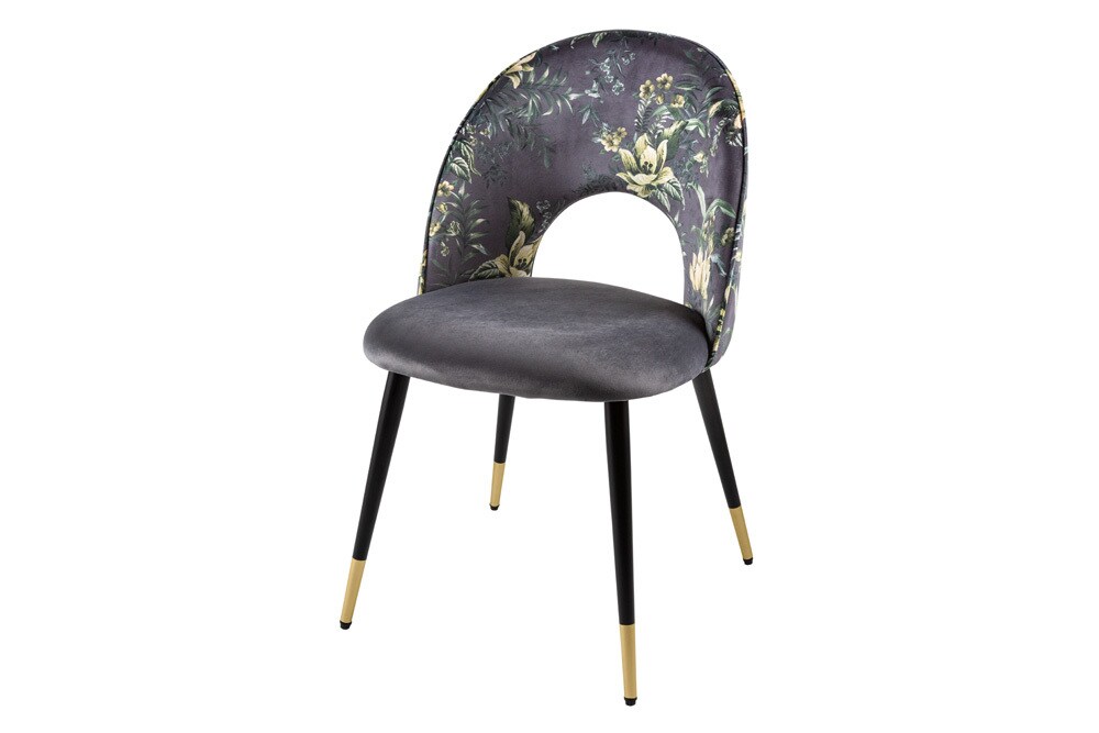 riess-ambiente Stuhl PRÊT-À-PORTER - Design grau Samt florales Muster goldene Fußkappen