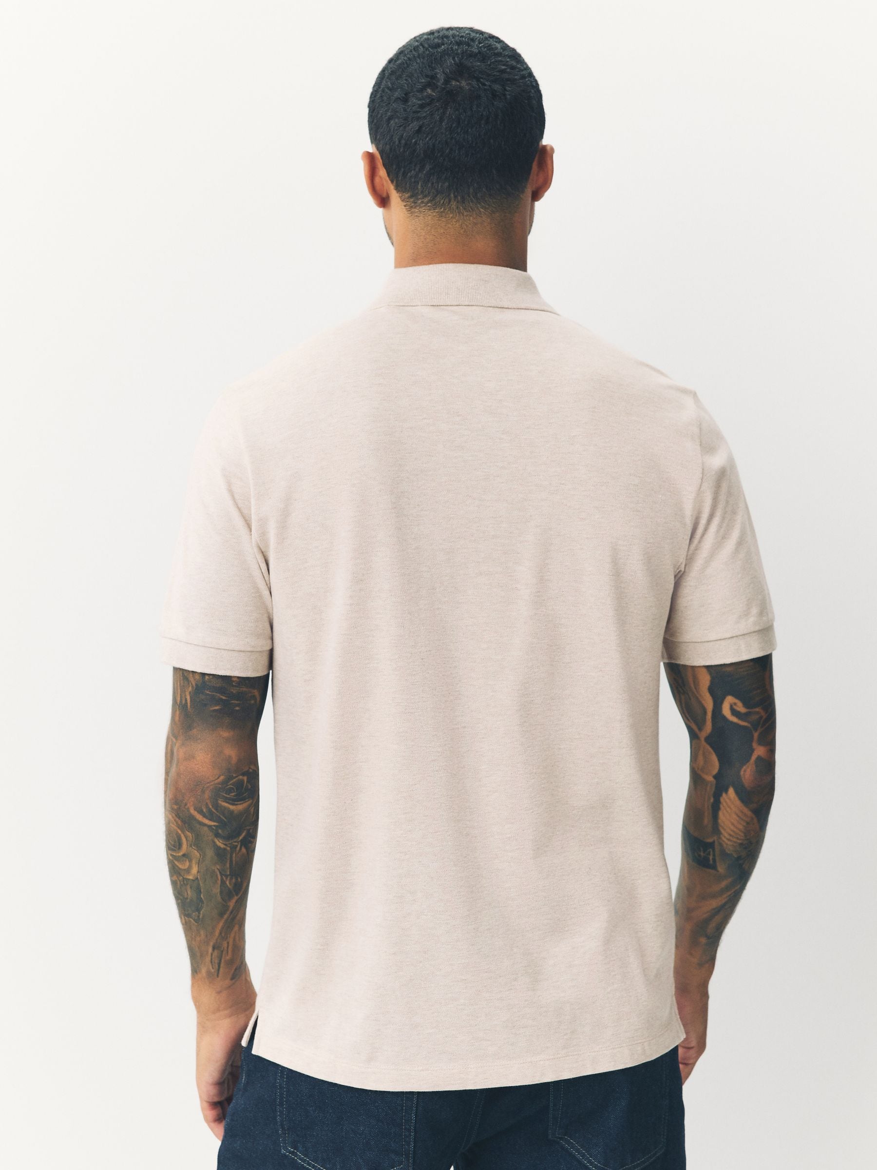 Licht neutraal gemêleerd - Normale Pasvorm - Long-Sleeve Pique Polo Shirt