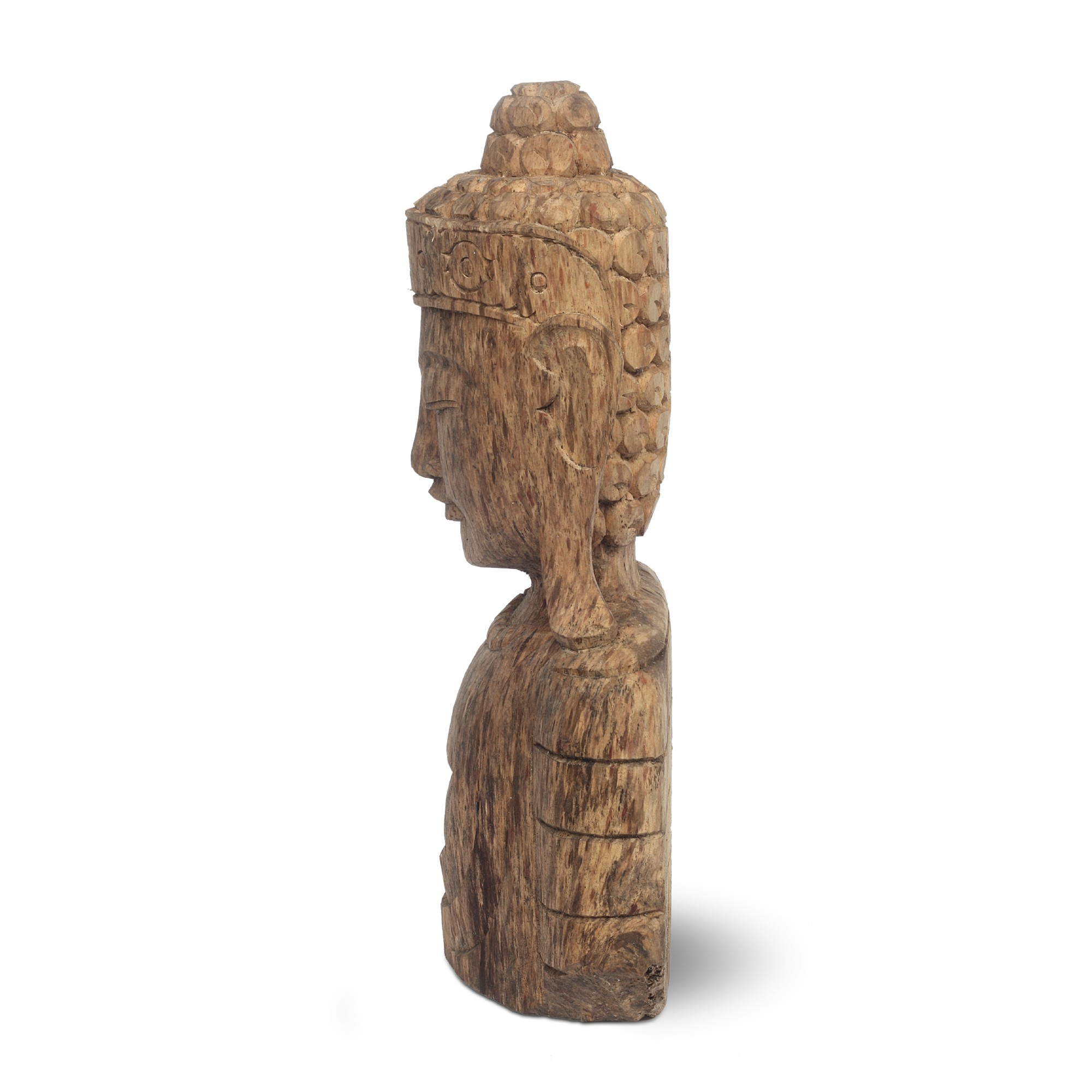 Buddha-Büste aus Holz, H 42 cm, B 24 cm, T 10 cm von fischer's lagerhaus