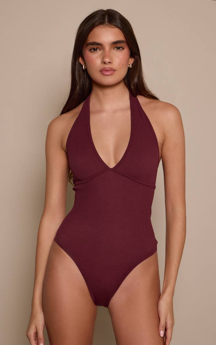 Rouge Vin Body Côtelé Contour Col Licou