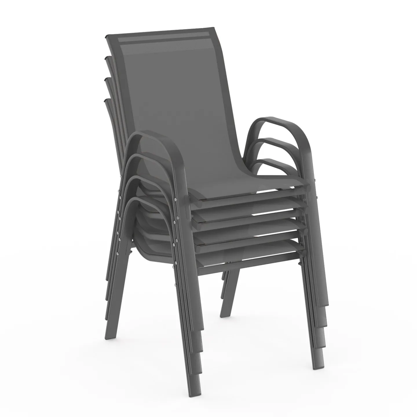 Lot de 4 chaises de jardin LYMA métal et textilène empilables gris anthracite