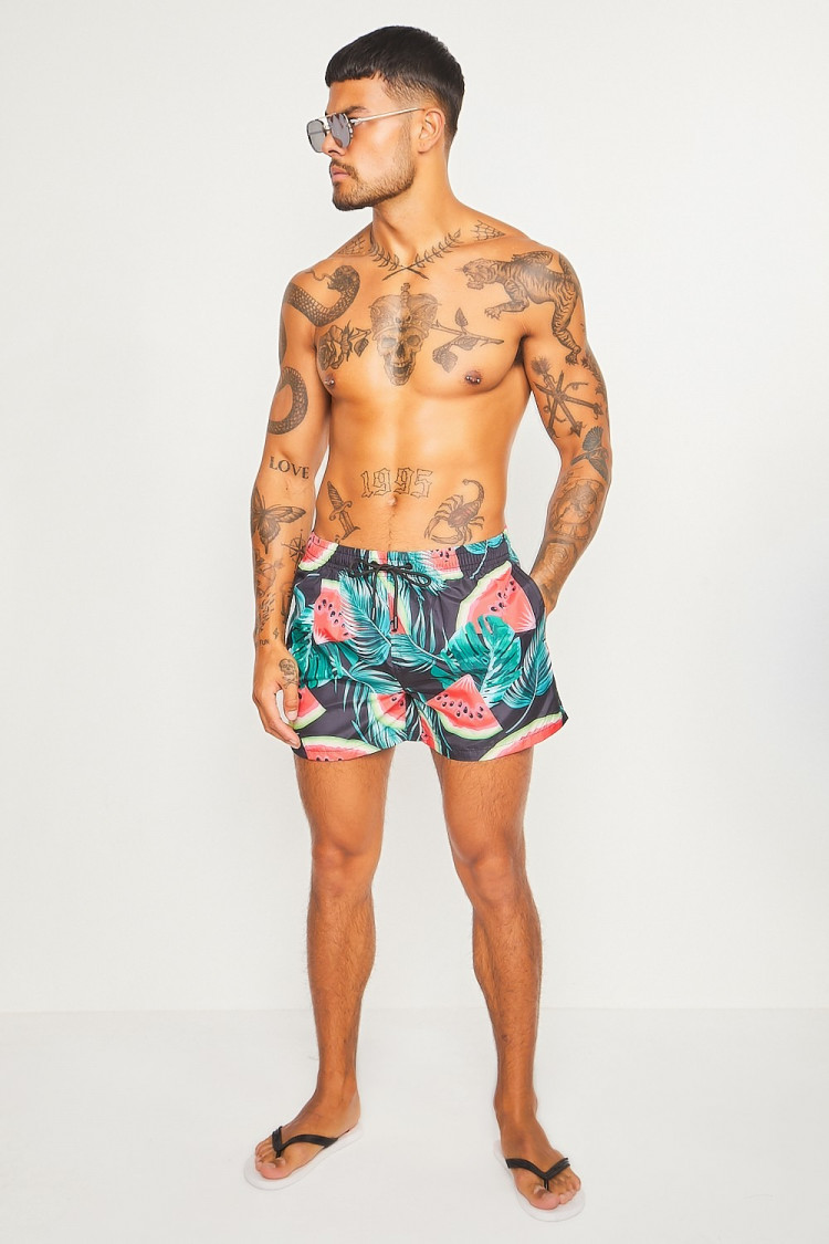 Short de bain noir à motif pastèques