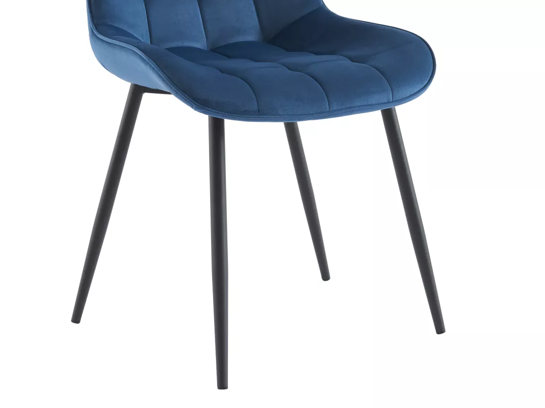 Lot de 6 chaises matelassées - Velours et métal noir - Bleu nuit - OLLUA