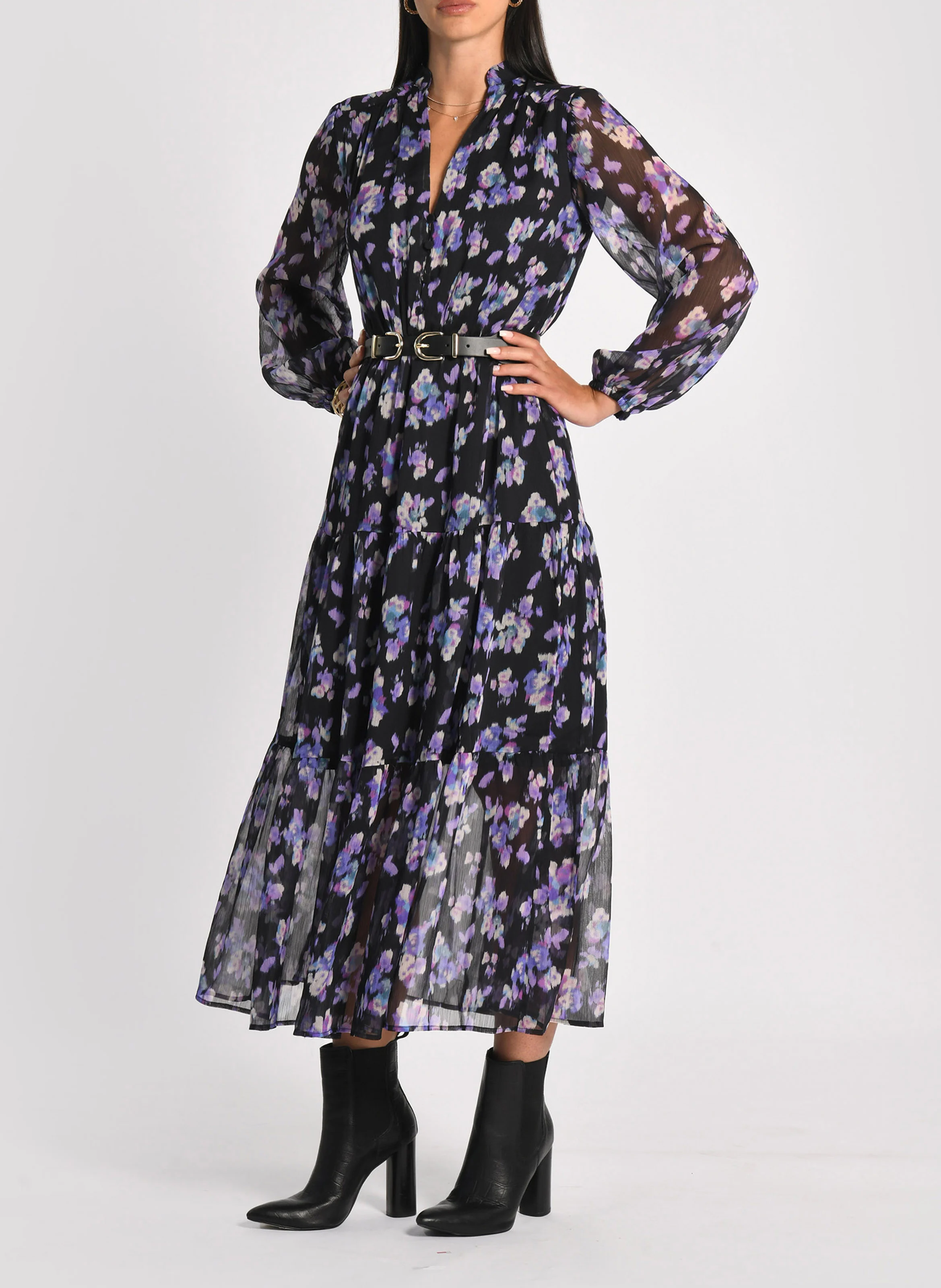 MADISON - Robe longue col V imprimée | Multicolore