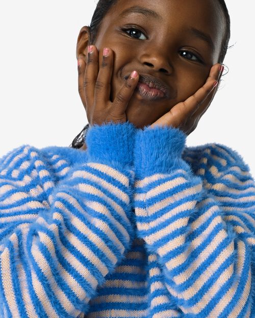 pull enfant fluffy à rayures bleu
