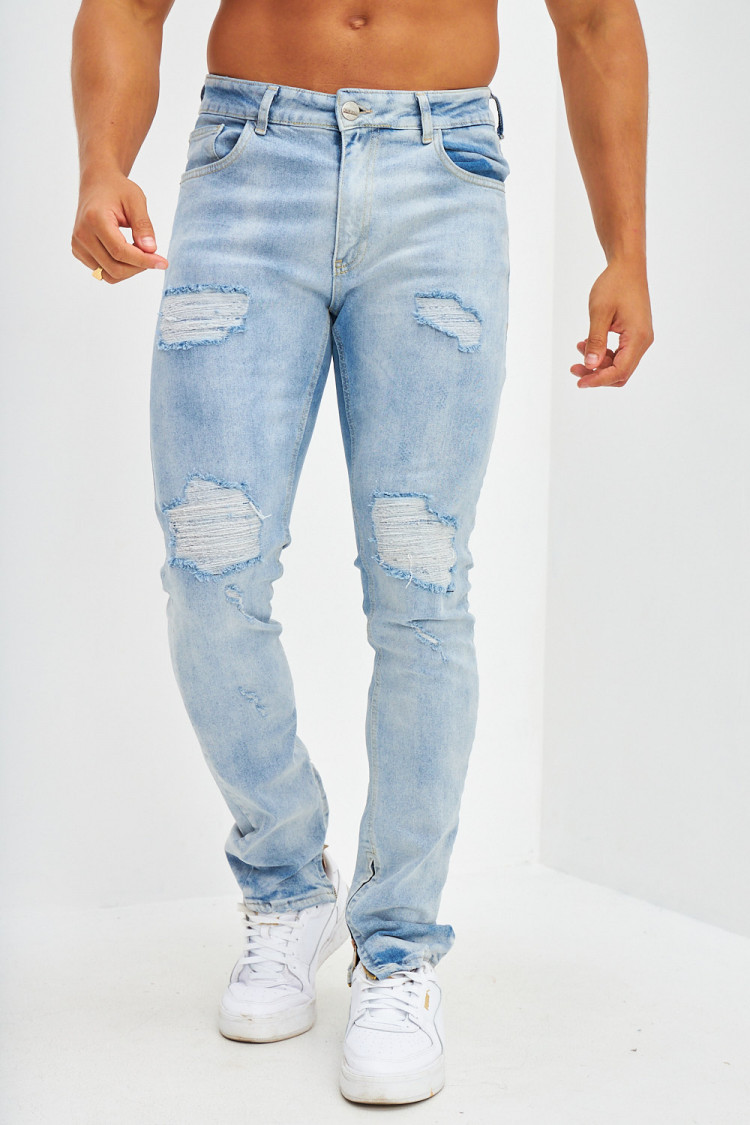 Jean slim effet déchiré bleu clair