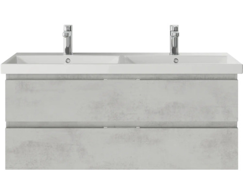 3-delige badkamermeubelset Pelipal serie 4035 BxHxD 120 x 200 x 45 cm, fronten grijs, met witte keramische wastafel en keramische dubbele wastafel, badmeubel, spiegelkast met LED-verlichting 40351200121030