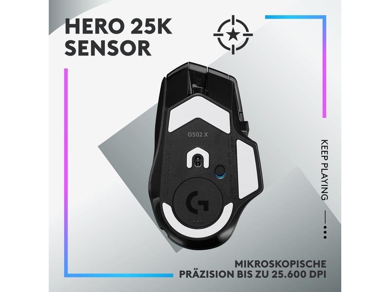 Logitech Gaming-Maus G502 X Plus Schwarz Kabellose Lightspeed Gaming-Maus mit «Lightsync»-RGB-Beleuchtung