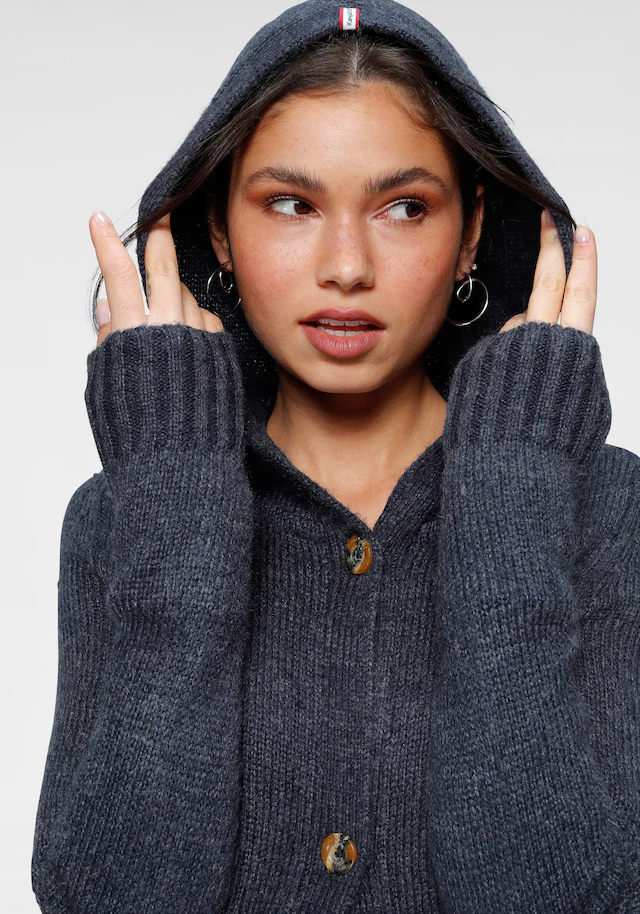 KangaROOS Kapuzenstrickjacke , mit aufgesetzten Taschen und breiten Rippbündchen