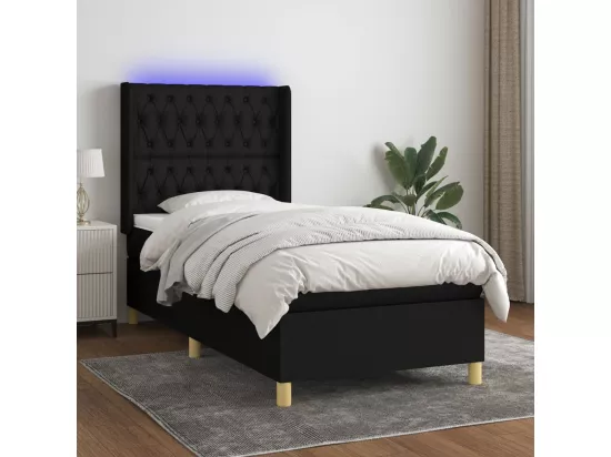 Sommier tapissier avec matelas et LED Noir 90x190 cm Tissu