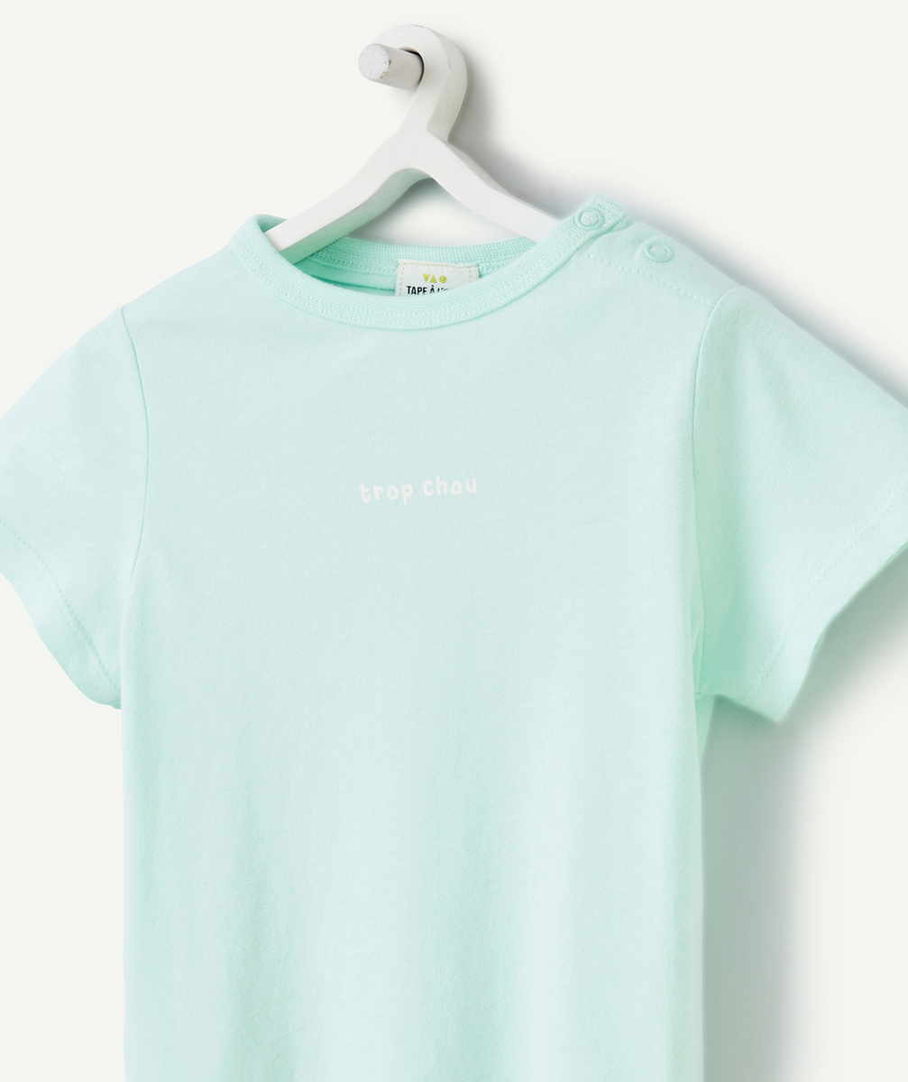 T-SHIRT À MANCHES COURTES BÉBÉ GARÇON EN COTON BIO BLEU AVEC MESSAGE