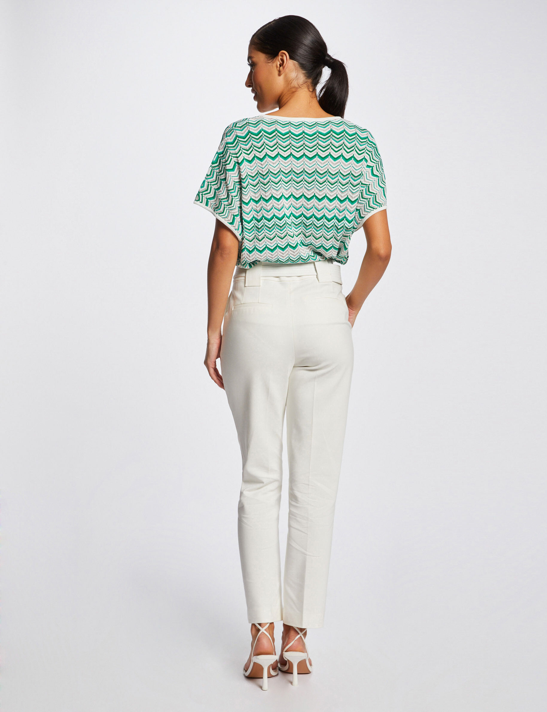 Pull manches courtes imprimé chevron vert femme - vert