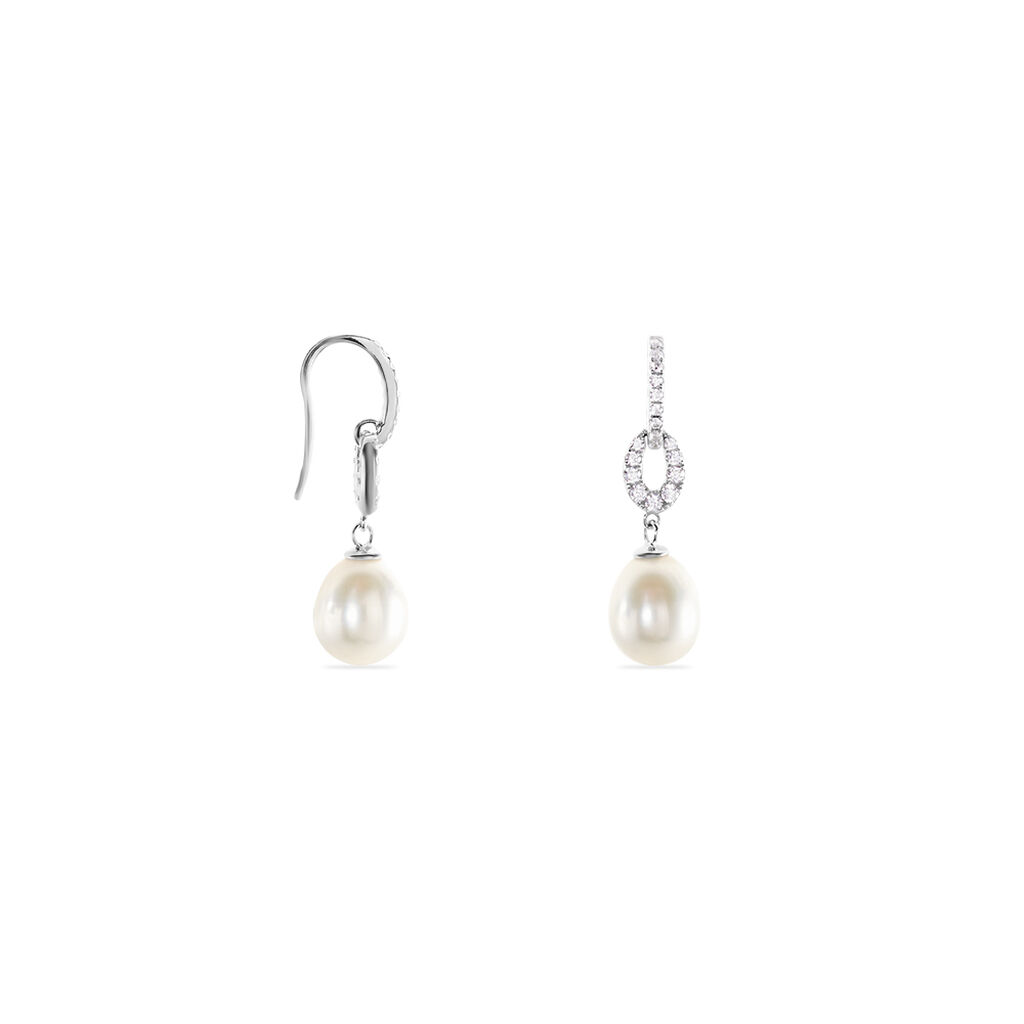 Boucles D'oreilles Pendantes Tiphaine Argent Blanc Perle De Culture