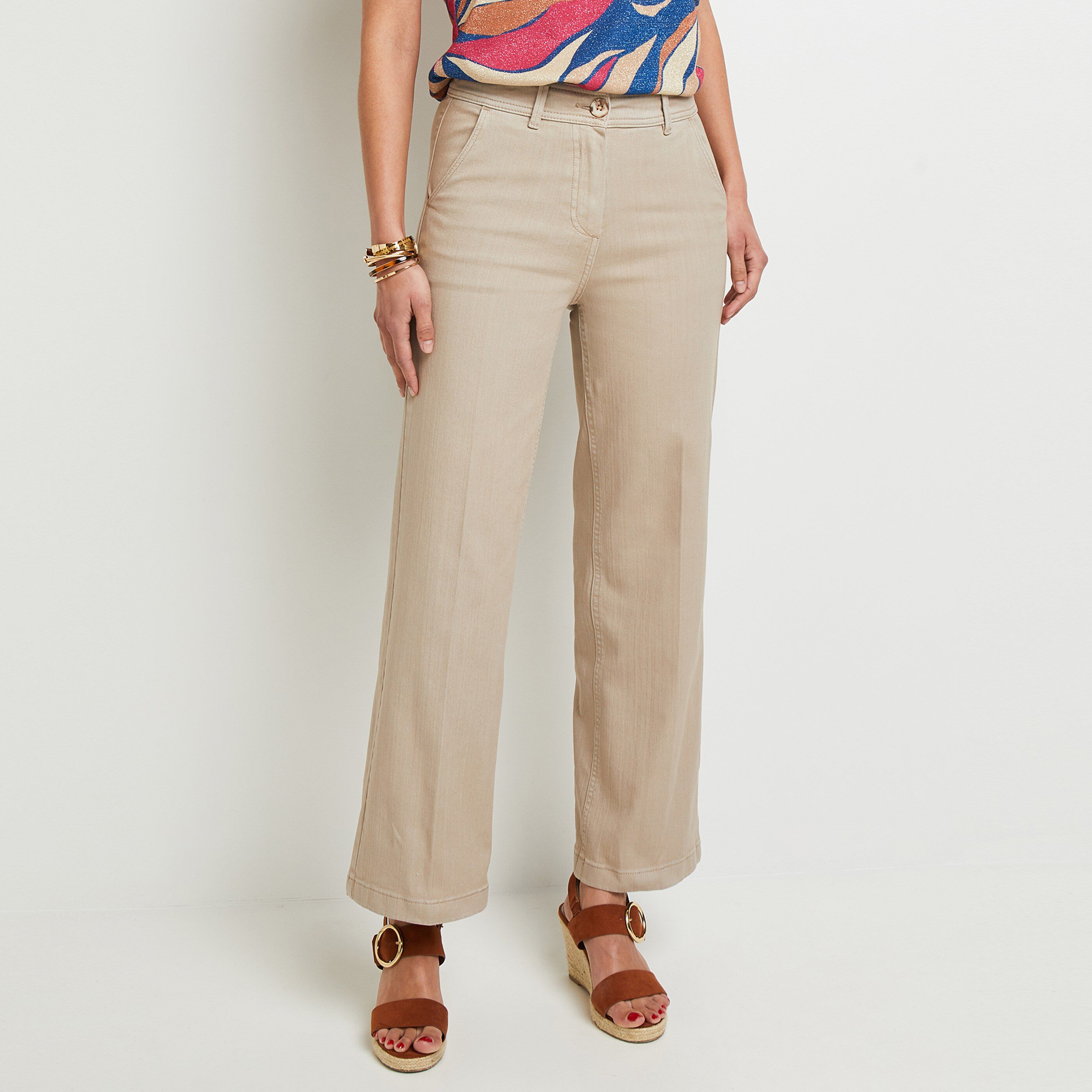 Jean flare raccourci femme - BEIGE