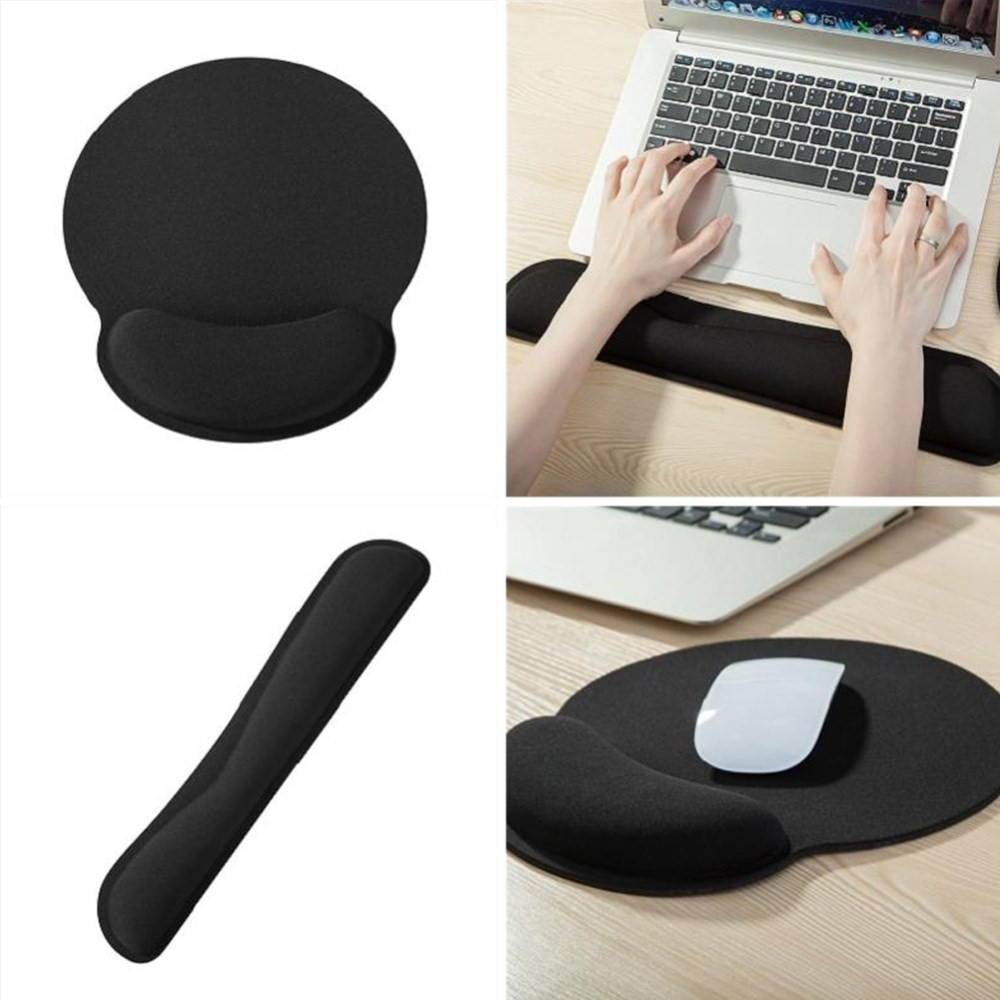 (2-tlg. Set) Ergonomische Mausmatte und Tastatur Handballenauflage für Arbeiten am Computer - Schwarz