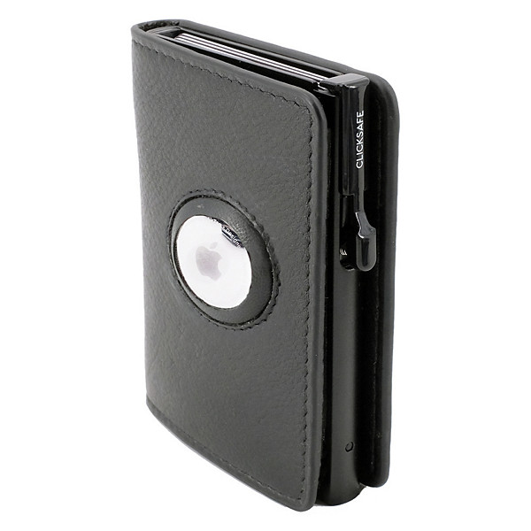 CLICKSAFE Portefeuille SLIM avec logement AirTag, noir cuir nappa