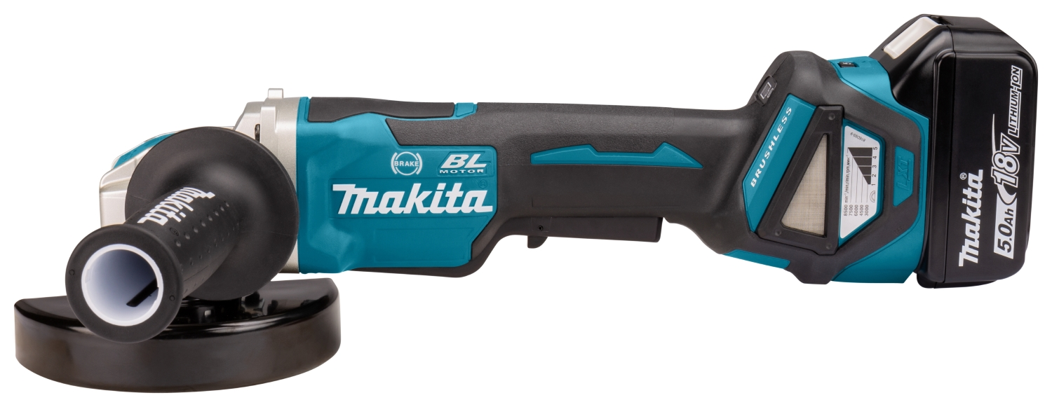 Makita DGA519RTJ 18V Li-Ion Accu haakse slijper set (2x 5.0Ah accu) in Mbox - X-Lock - 125mm - koolborstelloos