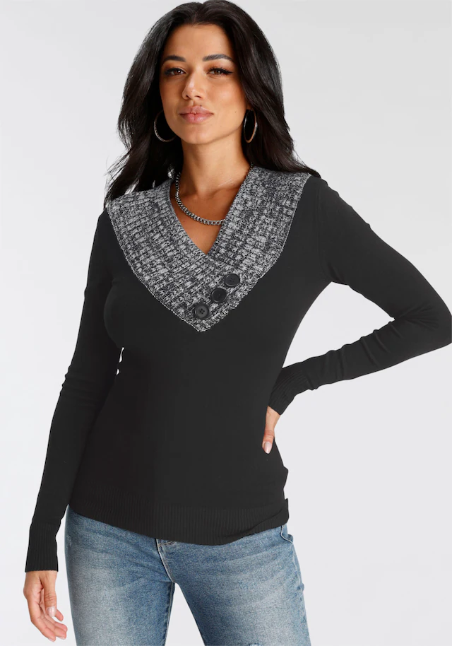 Melrose Strickpullover , mit Kontrastkragen und Zierknöpfen