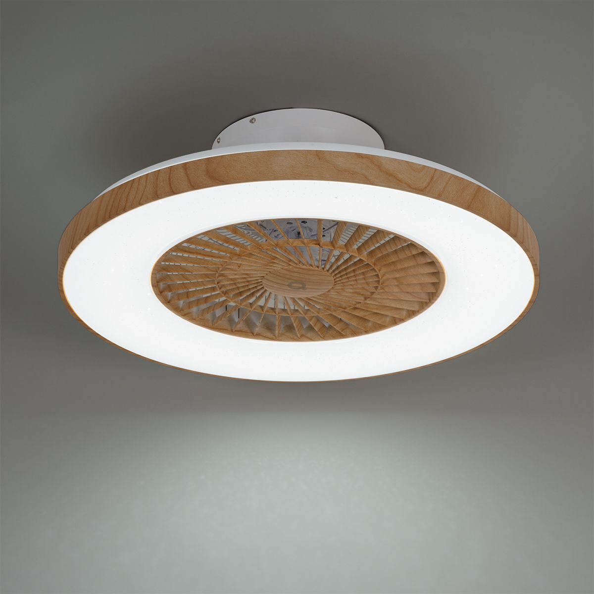 Plafondventilator hout print met ster effect 60cm incl. LED dimbaar met afstandsbediening - Climo