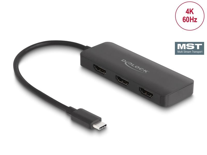 Delock 3-Port Signalsplitter 4K 30 Hz, USB-C - 3x HDMI Delock USB Type-C Splitter (DP Alt Mode) zu 3 x HDMI MST 4K 60 Hz