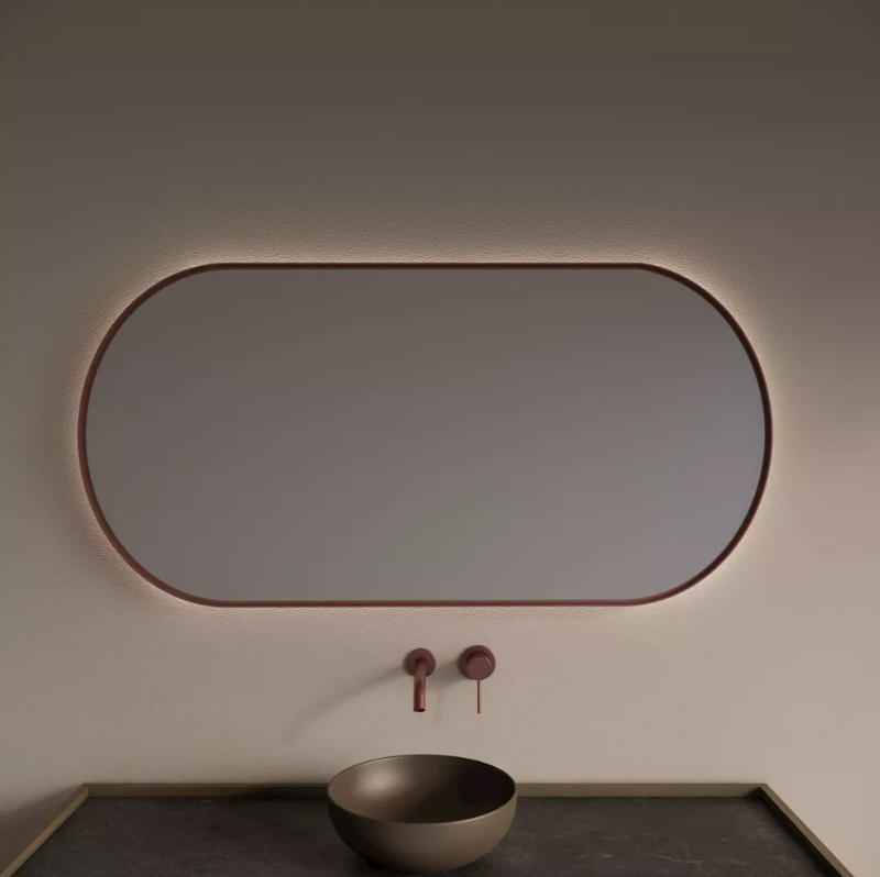 Gliss Design Aura spiegel met LED-verlichting 100x70cm rosé koper