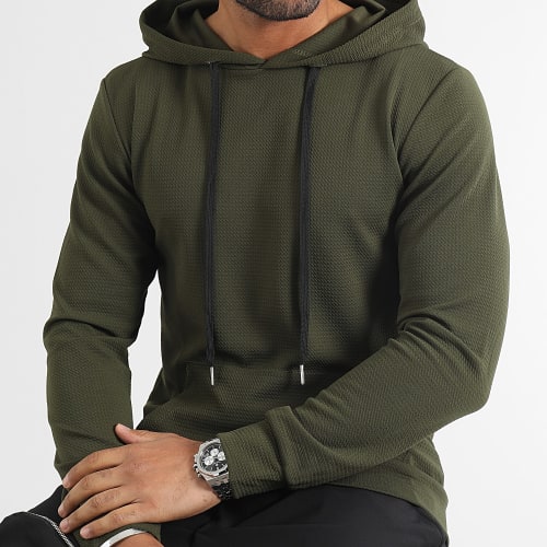 Sweat Capuche Texturé Waffle 0612 Vert Kaki