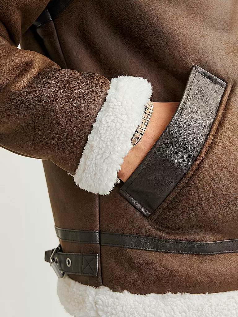JACK & JONES Jacke in Shearling-Optik  JORCOLE braun