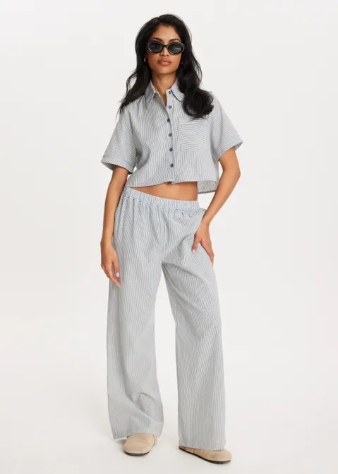 Gestreepte blouse met korte mouwen blauw (BLW.D)