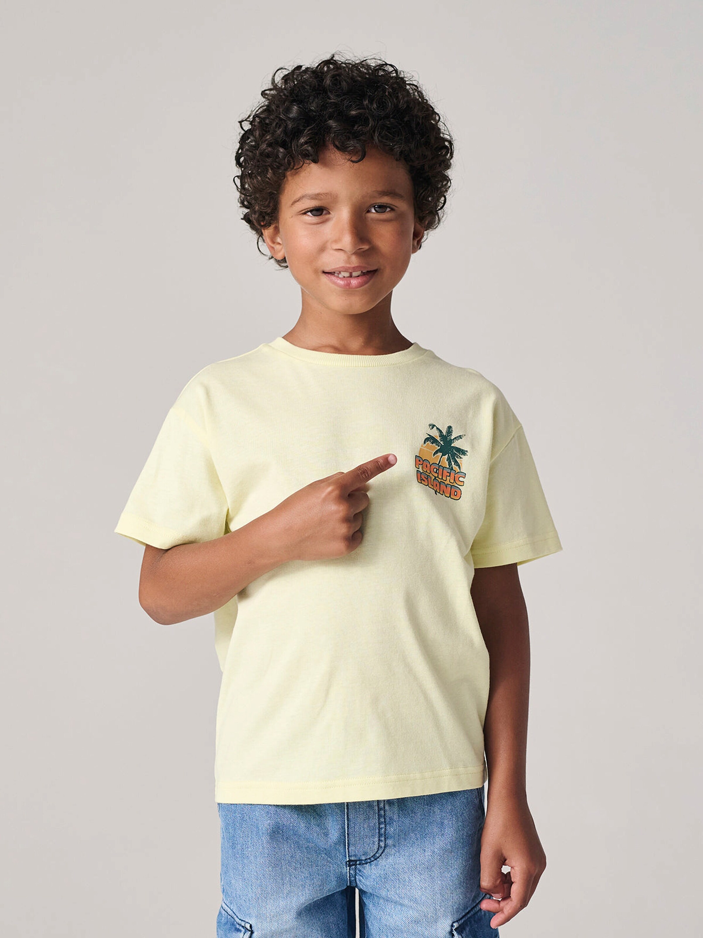 Vertbaudet Jungen T-Shirt mit Motiv vorn und hinten, mit Recycling-Baumwolle hellgelb