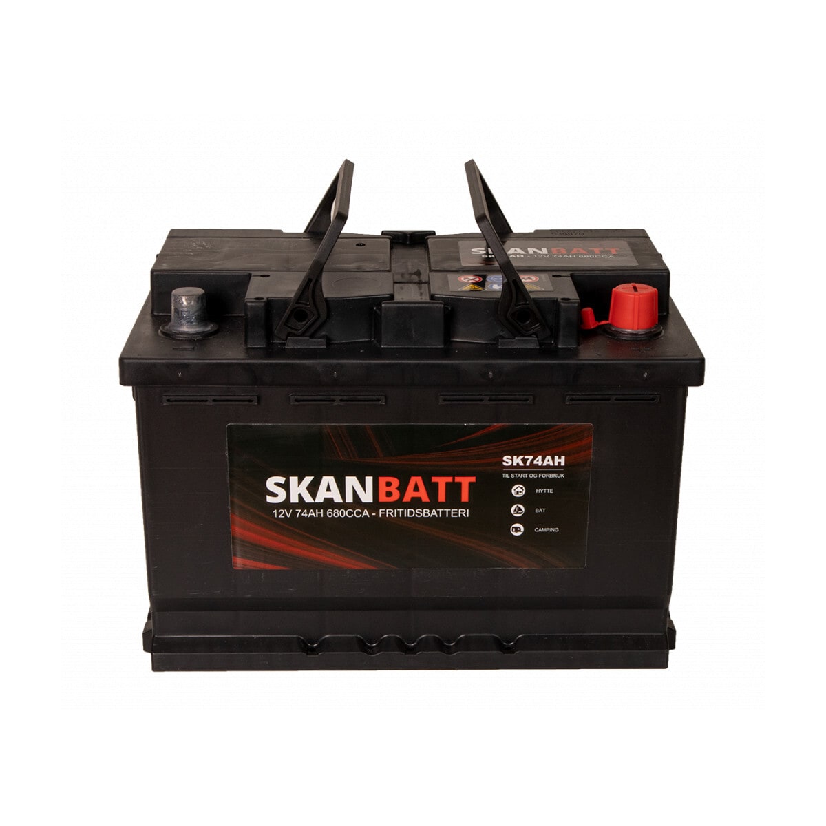 SKANBATT Fritidsbatteri 12V 74AH 680CCA (278x175x190/190mm) +høyre