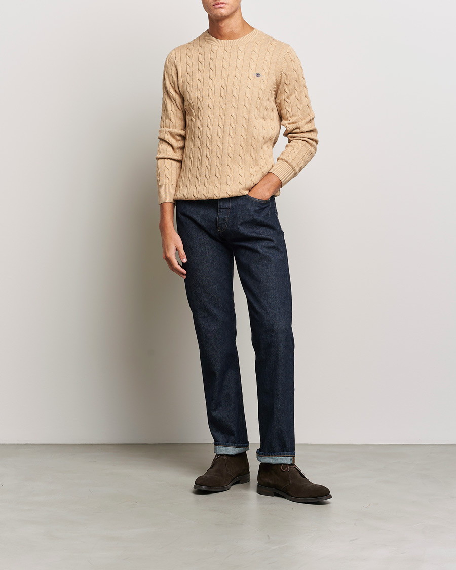 GANT Cotton Cable Crew Neck Pullover Khaki Melange