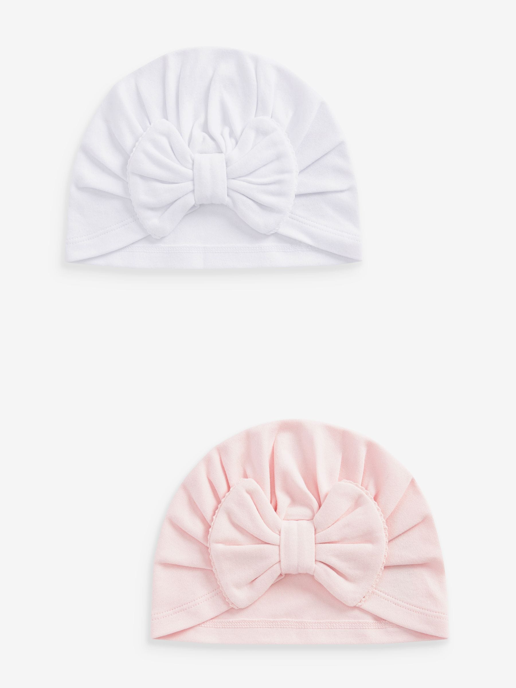 Roze/wit grote strik - Set van 2 babyturbanen (0-18mnd)