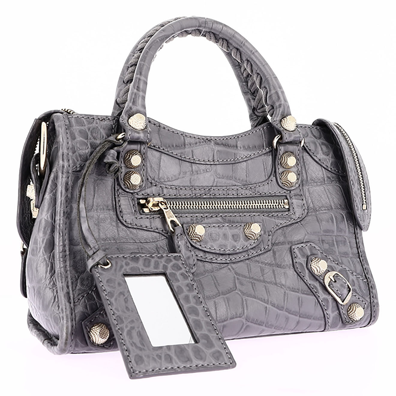 Balenciaga Sac bandoulière City en Cuir effet croco gris - Très bon état - L.24 cm