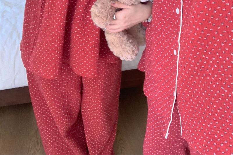 Sadelle - Koppel bijpassende pyjamatop / jurk / set met lange mouwen en stippen