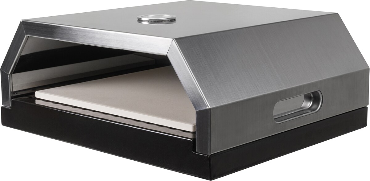 Heidenfeld Pizzaaufsatz Roma für Gasgrill und Holzkohlegrill, Edelstahl, mit Thermometer und Pizzastein