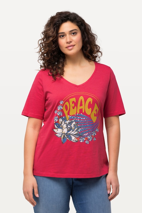 T-Shirt, Pailletten, Classic, V-Ausschnitt, Halbarm