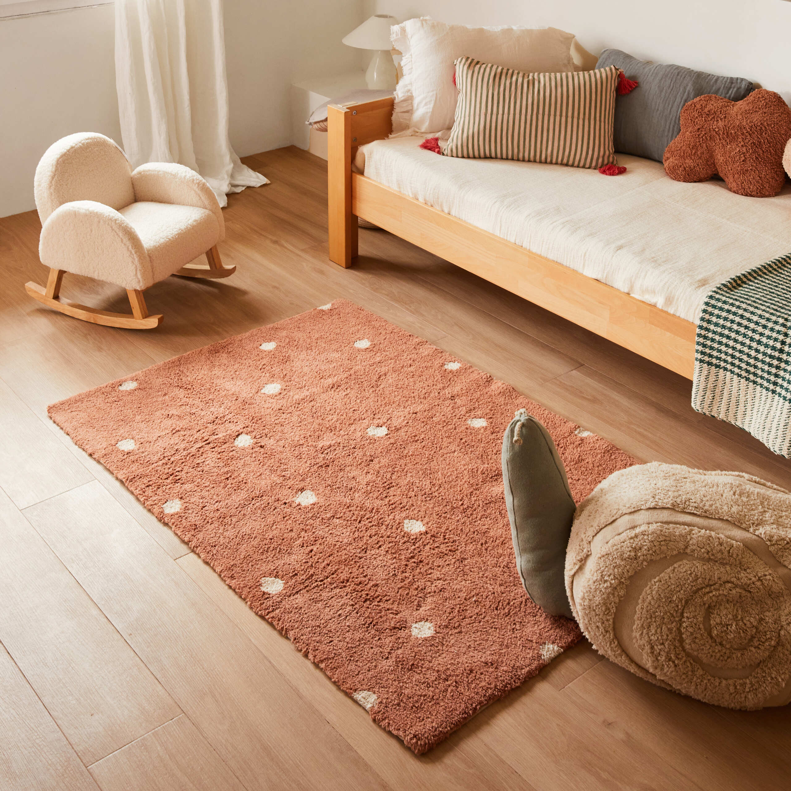 MINI DOT - Tapis rectangulaire lavable en coton | Marron