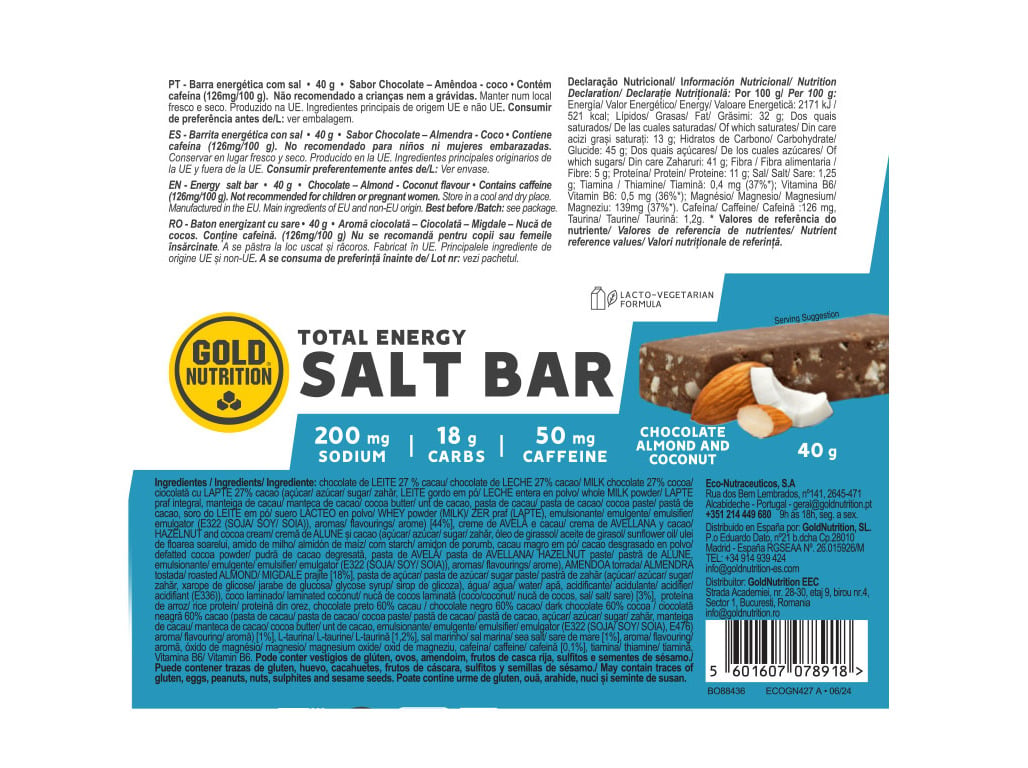 BARRA TOTAL ENER GOLDNUTRIT SALT BAR CHOCO AMENDOA COCO 40G