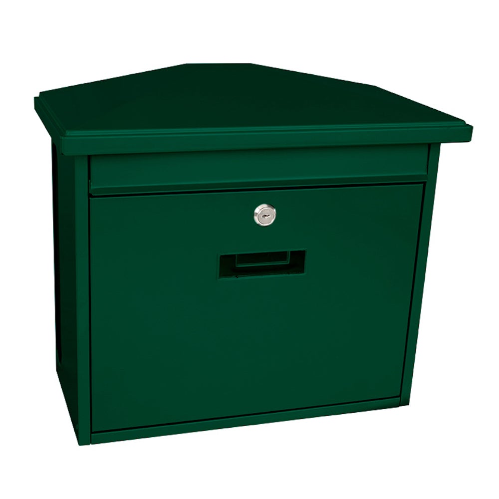 PROREGAL Zamoran wandbrievenbus van gegalvaniseerd staal met naamplaatje, afmetingen (H x B x D): 34,5 x 39,2 x 20,5 cm, brievenbus: 32 x 2 cm, groen