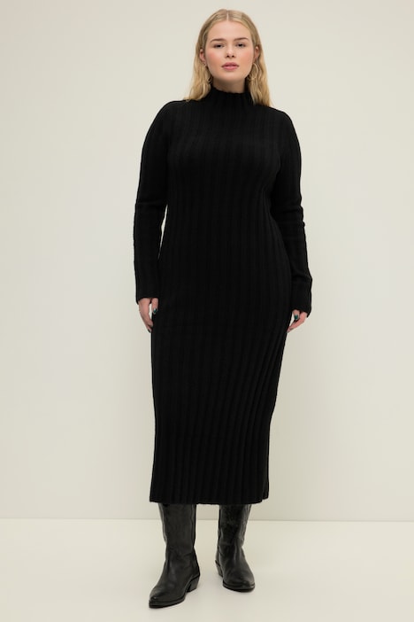 Maxikleid, Slim Shape, Rippstrick, Stehkragen, Langarm