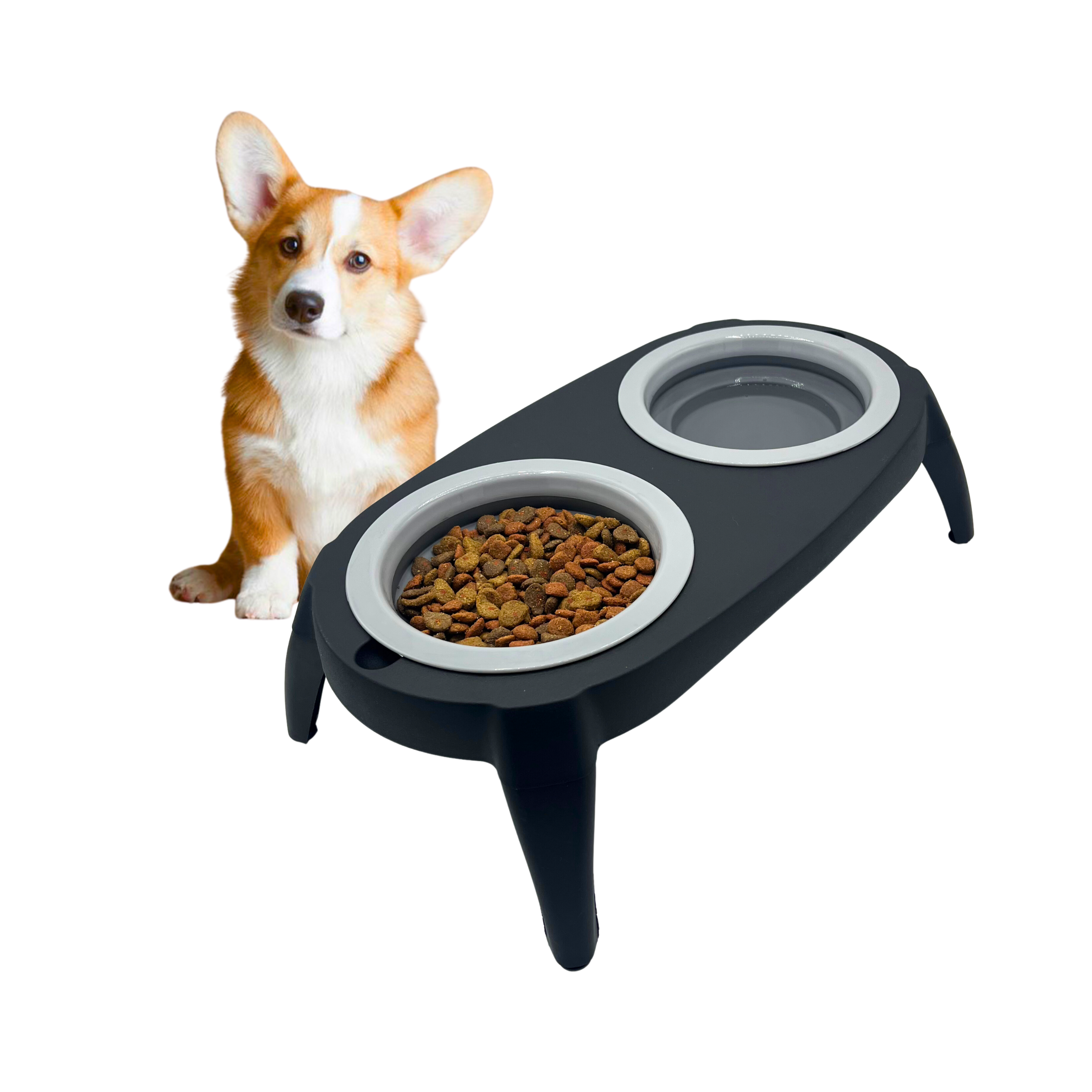 Comedouro elevado para cães EL ÁTICO PETS com bebedouro anti-respingos. Comedouro removível anti-engasgo.