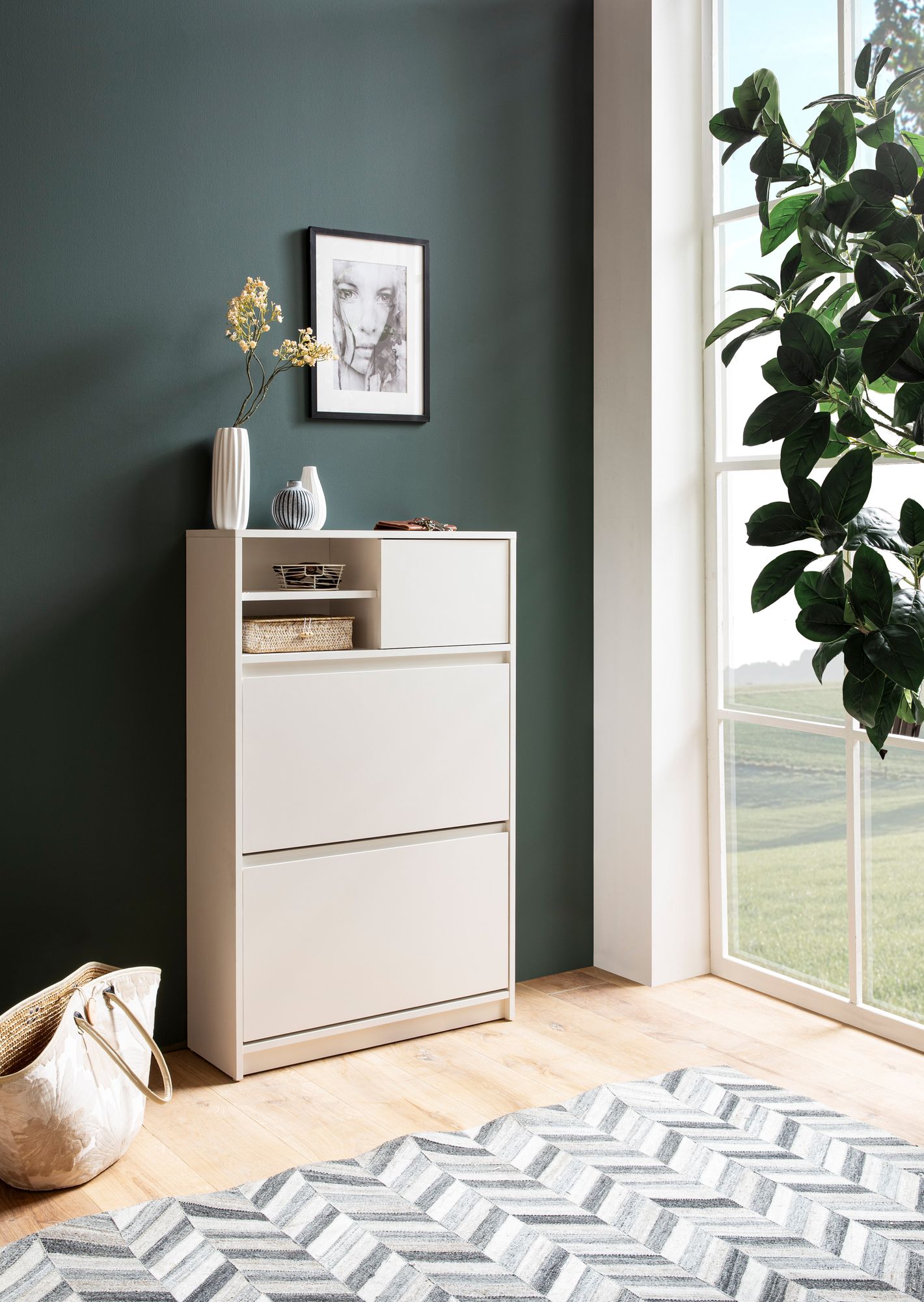 Schuhschrank FineBuy Schuhkipper Garderobe Weiß Modern Schuhkommode Flurschrank