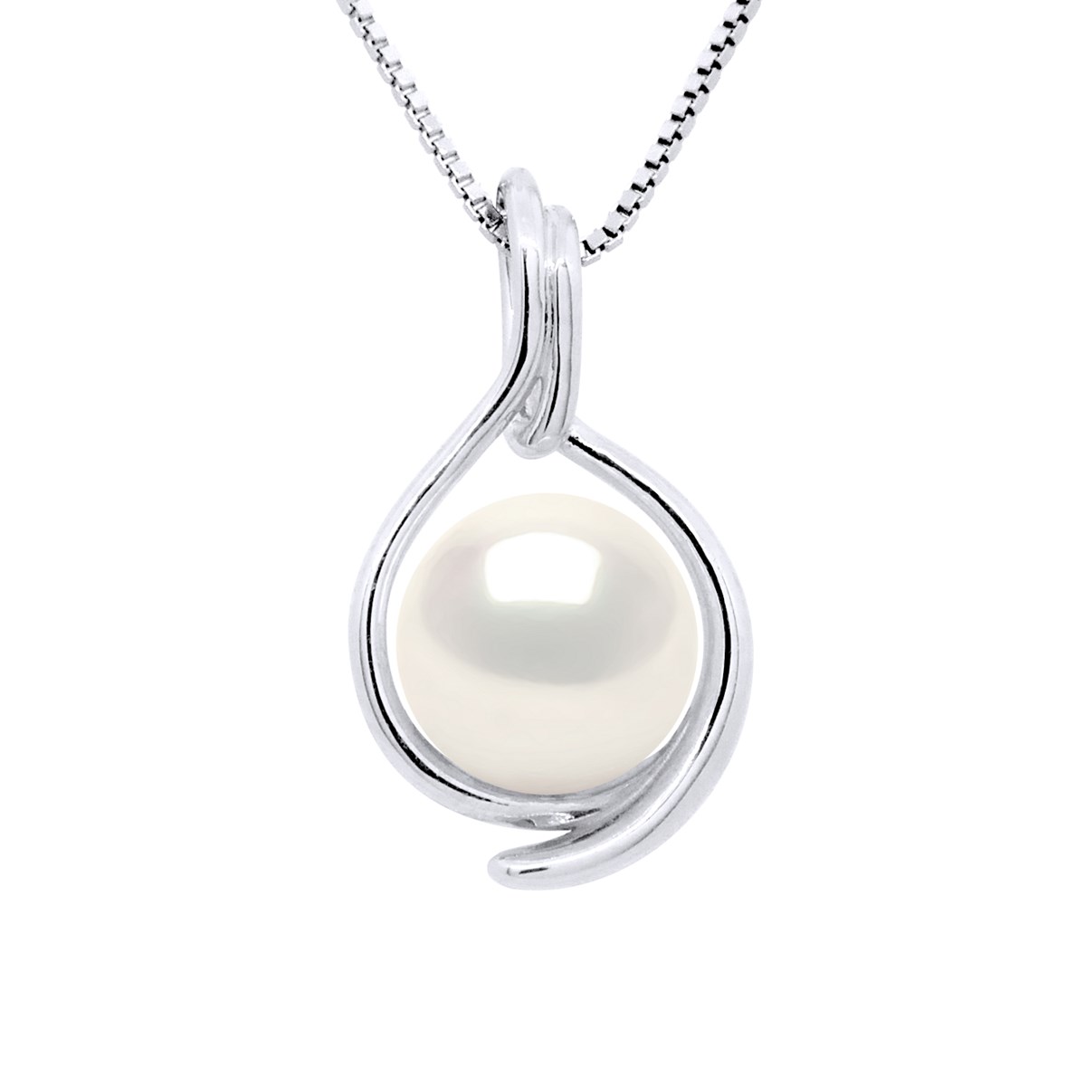 Pendentif RECTO VERSO - Véritable Perle de Culture d'Eau Douce Ronde 8-9 mm - Blanc Naturel