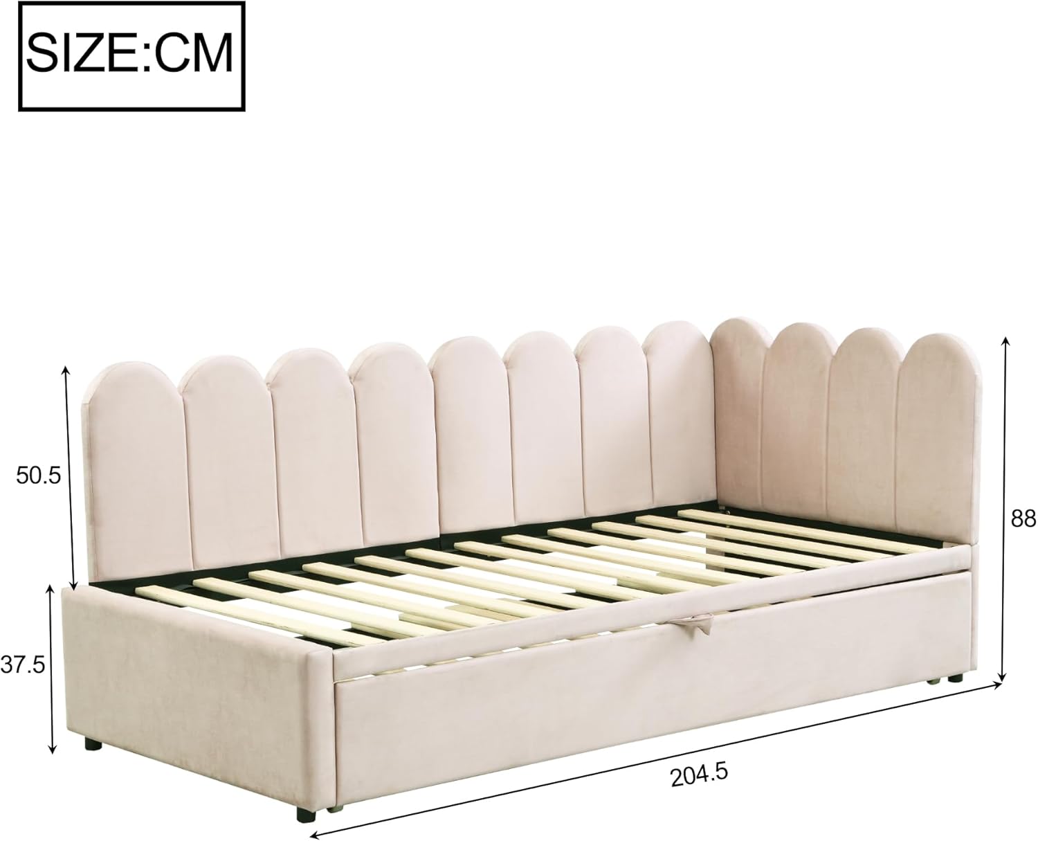 Schlafsofa 90/180x200 cm, L-Form Sofabett mit Ausziehbett, Polsterbett mit Lattenrosten, Kinderbett Tagesbett für Gästezimmer Schlafzimmer (Ohne Matratze) Samtstoff Beige