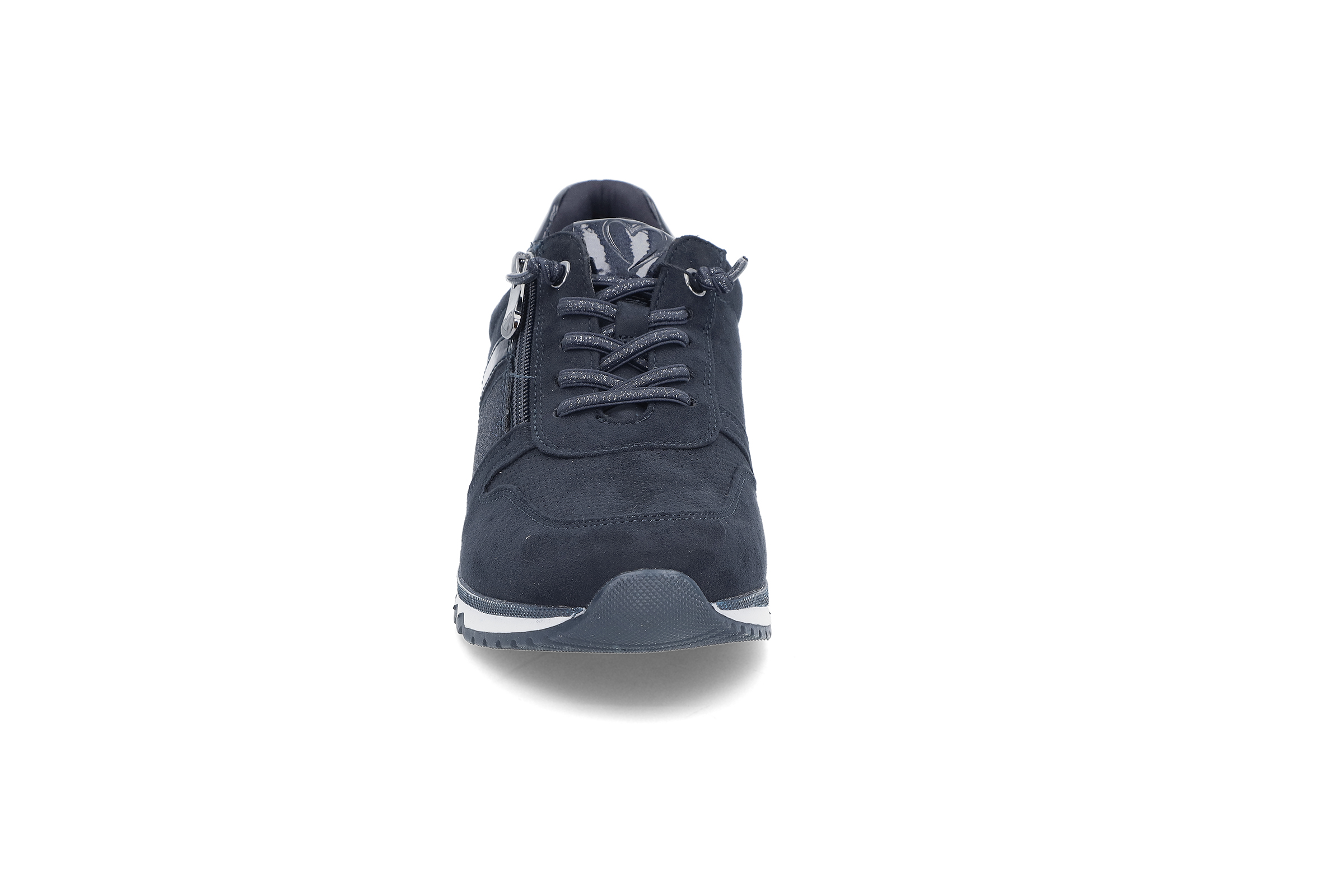 Mørkeblå sneakers med kombinasjon av tekstil og syntetisk materiale for en trendy look.