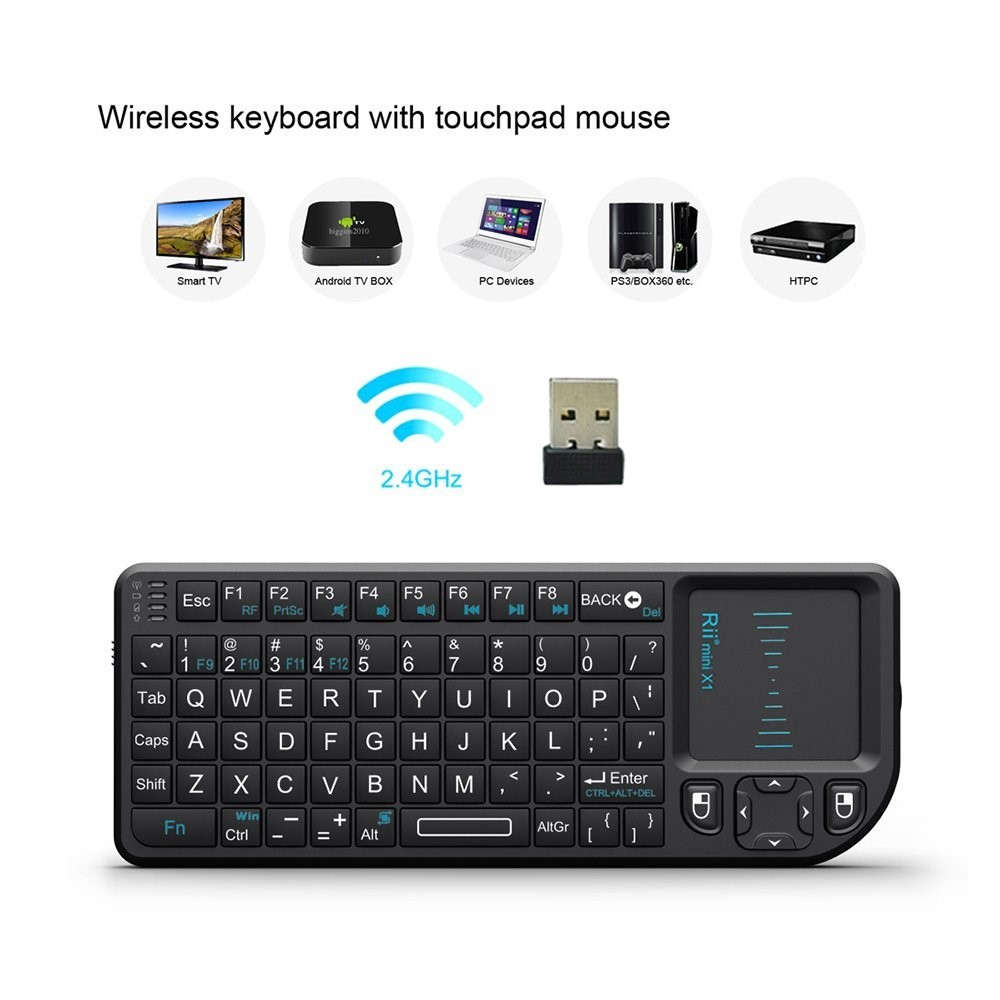 (150x60mm) 2.4 GHz Universal Wireless Funk Mini Tastatur mit Touchpad für TV Box / PC / Tablet - Schwarz