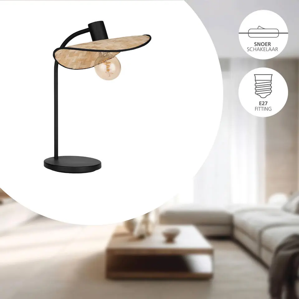 EGLO Marywell Tafellamp - E27 - Hout - Zwart/Bruin