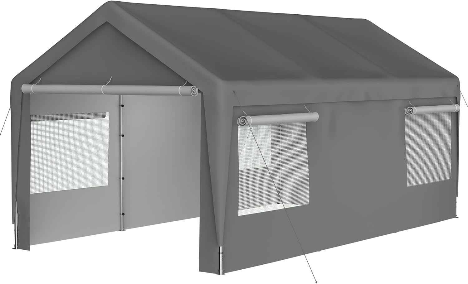 Carport Garage Zelt 3x6m, Grau – Winterfest mit Roll-Up-Fenstern, Abnehmbaren Seitenwänden & Dach – Lagerzelt, Stallzelt, Schutzabdeckung für Auto, SUV, Boot & LKW (10X20 FT Grau)