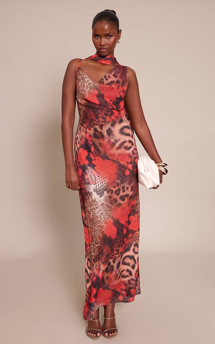 Léopard Robe Maxi En Mousseline À Imprimé Floral Et Foulard