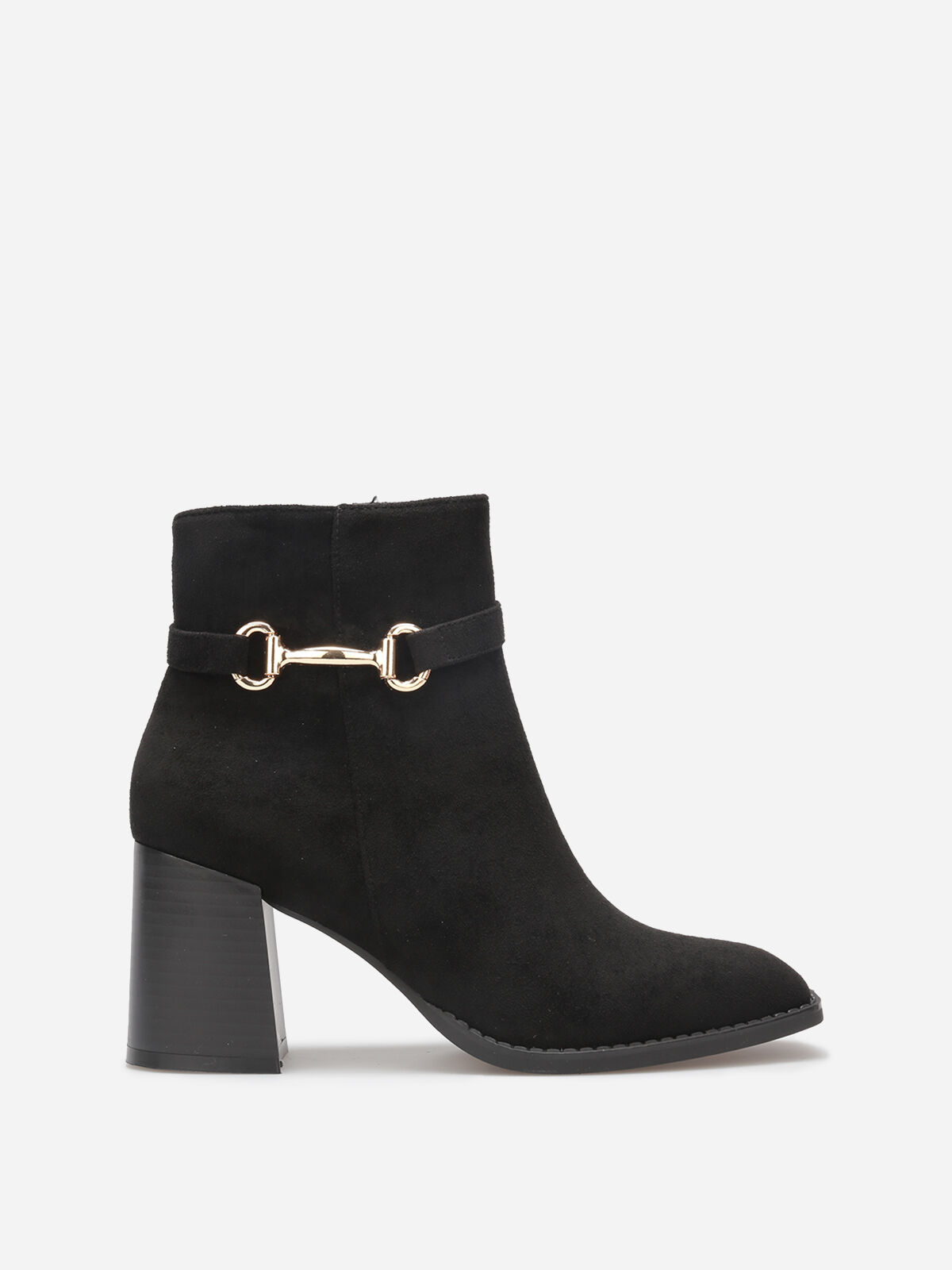 Bottines à talon en suédine avec mors doré- Noir